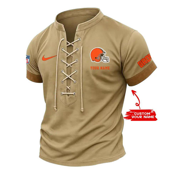 Cleveland Browns Retro Lace-up Short Sleeve T-shirt New Trending C002