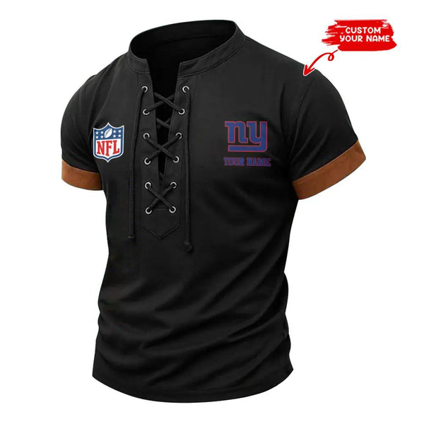 New York Giants Retro Lace-up Short Sleeve T-shirt New Trending C001