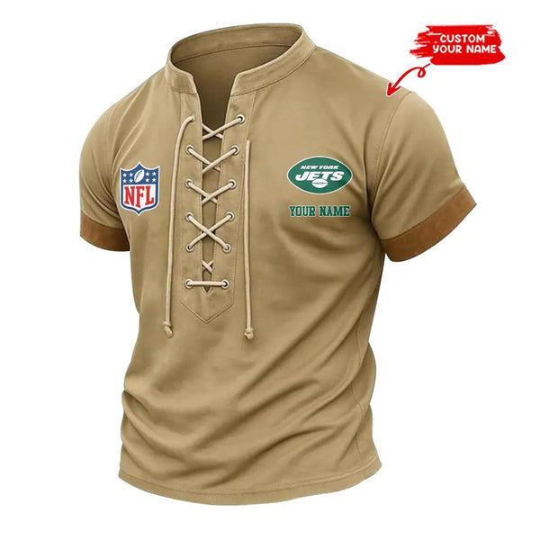 New York Jets Retro Lace-up Short Sleeve T-shirt New Trending C001