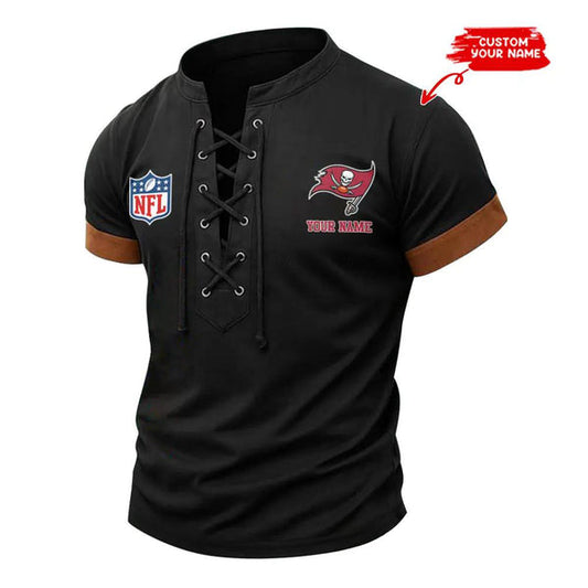 Tampa Bay Buccaneers Retro Lace-up Short Sleeve T-shirt New Trending C001