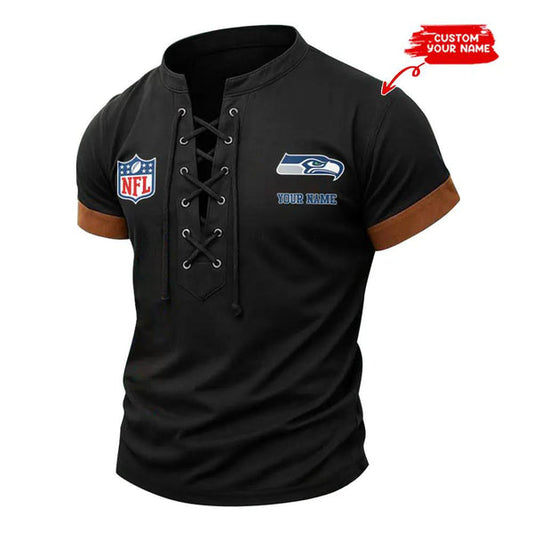 Seattle Seahawks Retro Lace-up Short Sleeve T-shirt New Trending C001