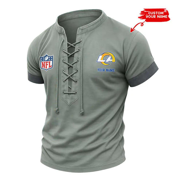 Los Angeles Rams Retro Lace-up Short Sleeve T-shirt New Trending C001