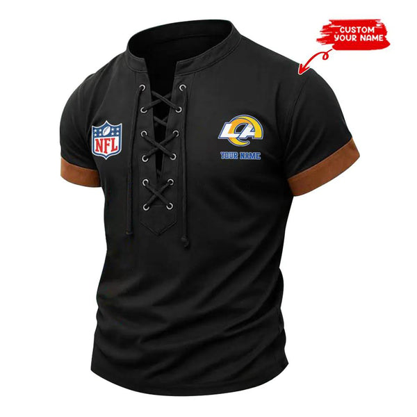 Los Angeles Rams Retro Lace-up Short Sleeve T-shirt New Trending C001