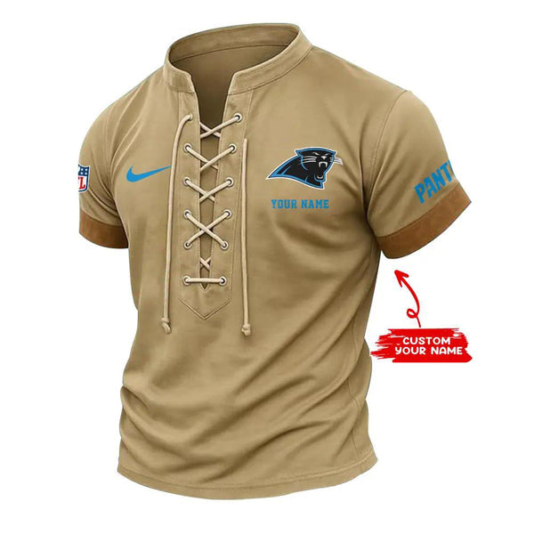 Carolina Panthers Retro Lace-up Short Sleeve T-shirt New Trending C002