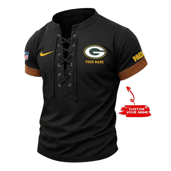Green Bay Packers Retro Lace-up Short Sleeve T-shirt New Trending C002