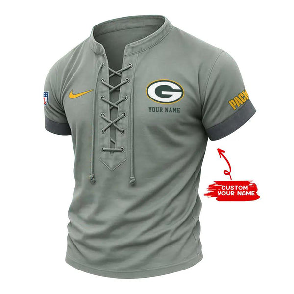 Green Bay Packers Retro Lace-up Short Sleeve T-shirt New Trending C002