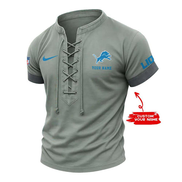 Detroit Lions Retro Lace-up Short Sleeve T-shirt New Trending C002