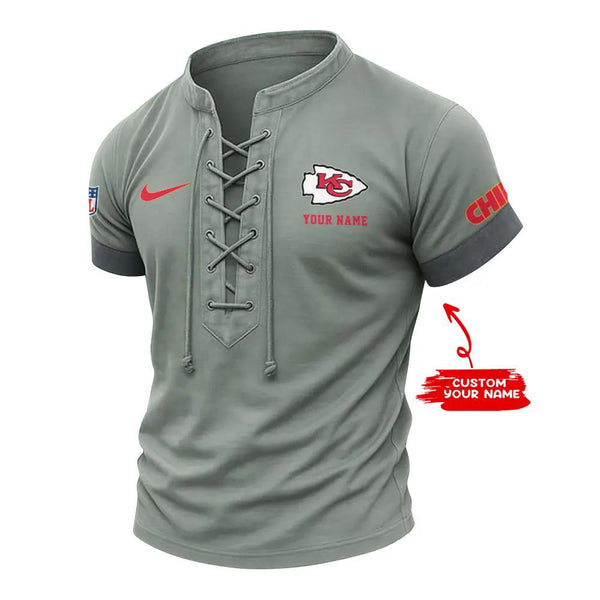 Kansas City Chiefs Retro Lace-up Short Sleeve T-shirt New Trending C002