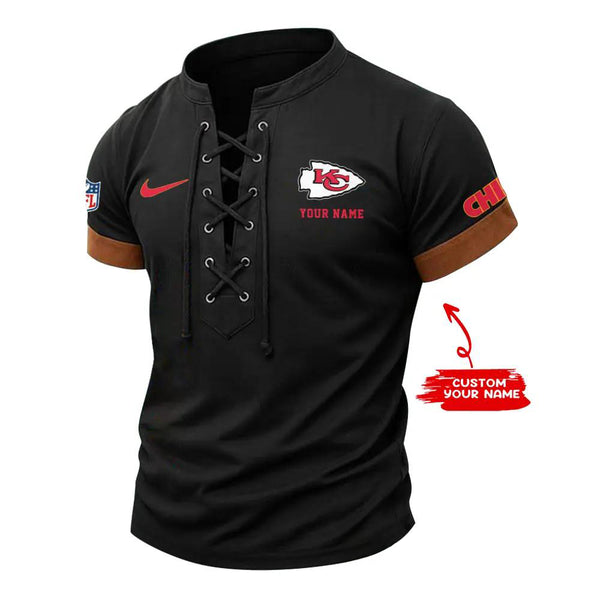Kansas City Chiefs Retro Lace-up Short Sleeve T-shirt New Trending C002