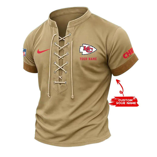 Kansas City Chiefs Retro Lace-up Short Sleeve T-shirt New Trending C002