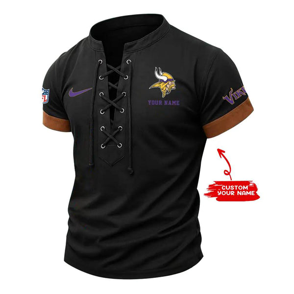 Minnesota Vikings Retro Lace-up Short Sleeve T-shirt New Trending C002
