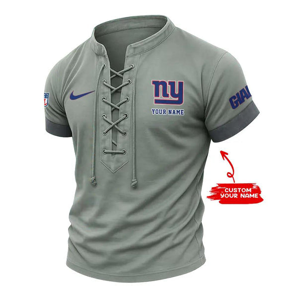 New York Giants Retro Lace-up Short Sleeve T-shirt New Trending C002