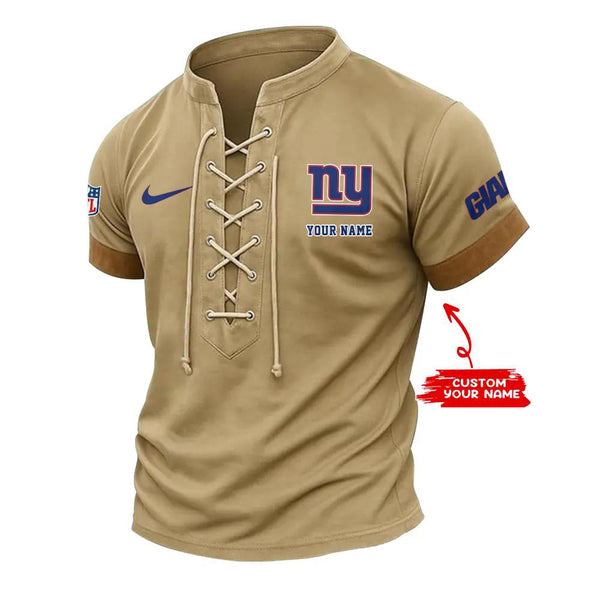 New York Giants Retro Lace-up Short Sleeve T-shirt New Trending C002