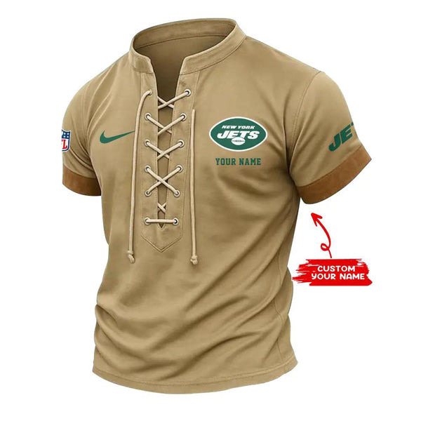 New York Jets Retro Lace-up Short Sleeve T-shirt New Trending C002