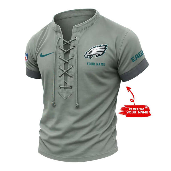 Philadelphia Eagles Retro Lace-up Short Sleeve T-shirt New Trending C002