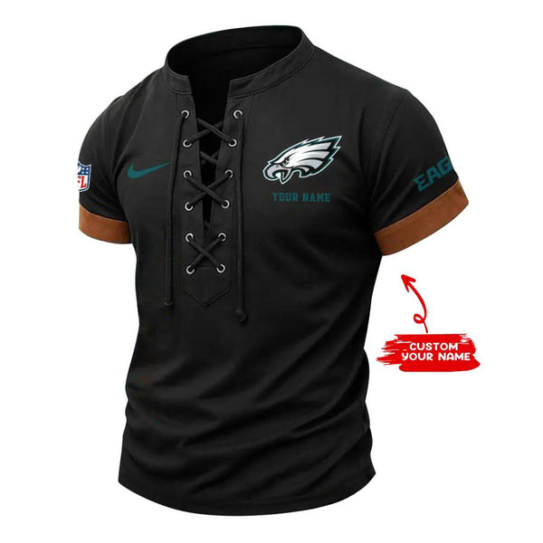 Philadelphia Eagles Retro Lace-up Short Sleeve T-shirt New Trending C002