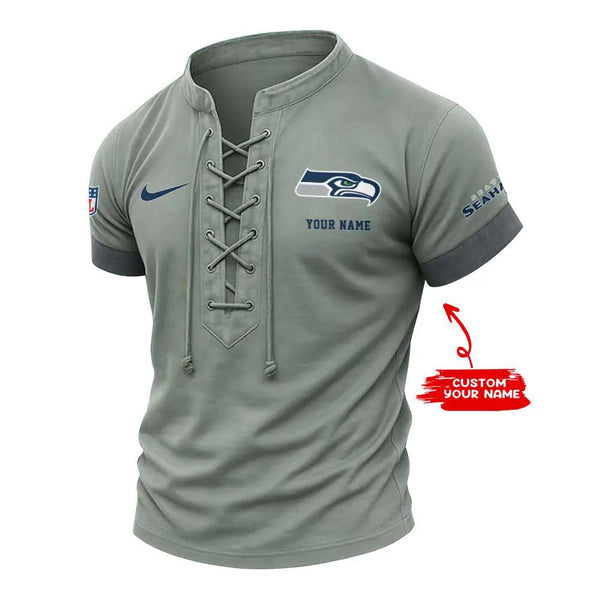 Seattle Seahawks Retro Lace-up Short Sleeve T-shirt New Trending C002