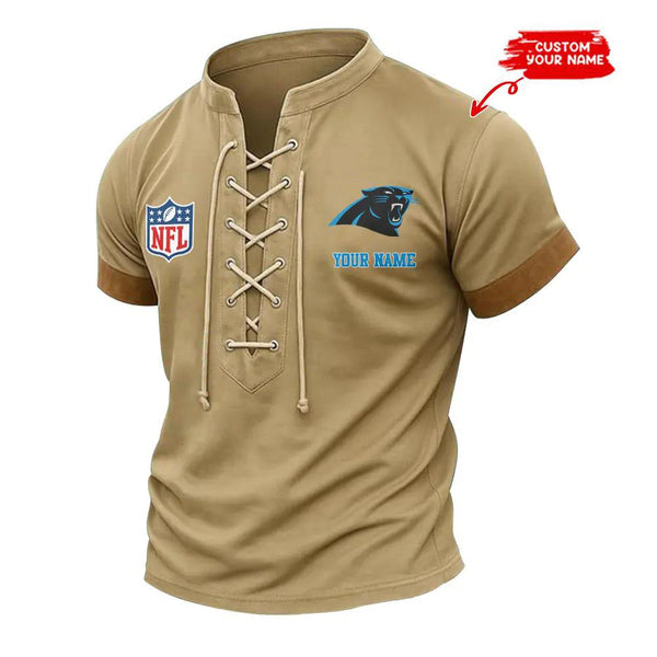 Carolina Panthers Retro Lace-up Short Sleeve T-shirt New Trending C001