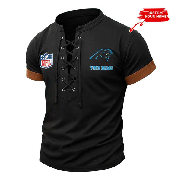 Carolina Panthers Retro Lace-up Short Sleeve T-shirt New Trending C001