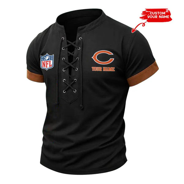 Chicago Bears Retro Lace-up Short Sleeve T-shirt New Trending C001