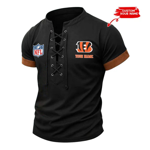 Cincinnati Bengals Retro Lace-up Short Sleeve T-shirt New Trending C001
