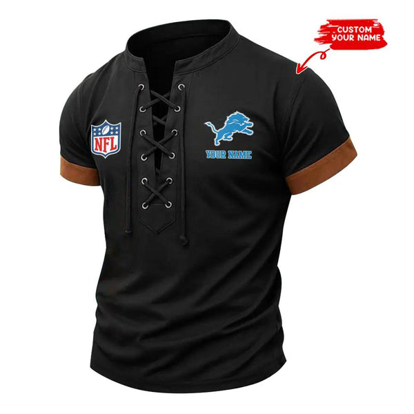 Detroit Lions Retro Lace-up Short Sleeve T-shirt New Trending C001
