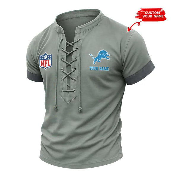Detroit Lions Retro Lace-up Short Sleeve T-shirt New Trending C001