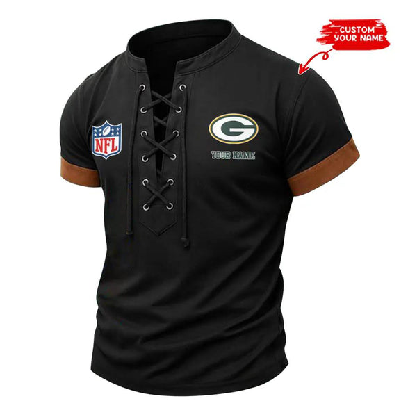 Green Bay Packers Retro Lace-up Short Sleeve T-shirt New Trending C001
