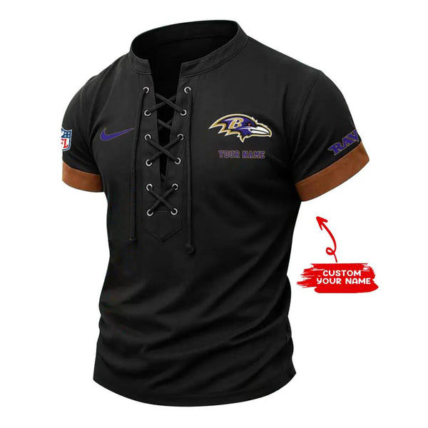 Baltimore Ravens Retro Lace-up Short Sleeve T-shirt New Trending C002