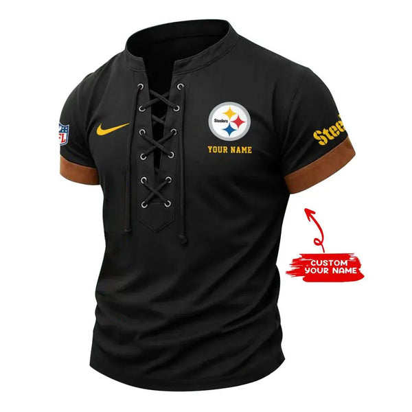 Pittsburgh Steelers Retro Lace-up Short Sleeve T-shirt New Trending C002