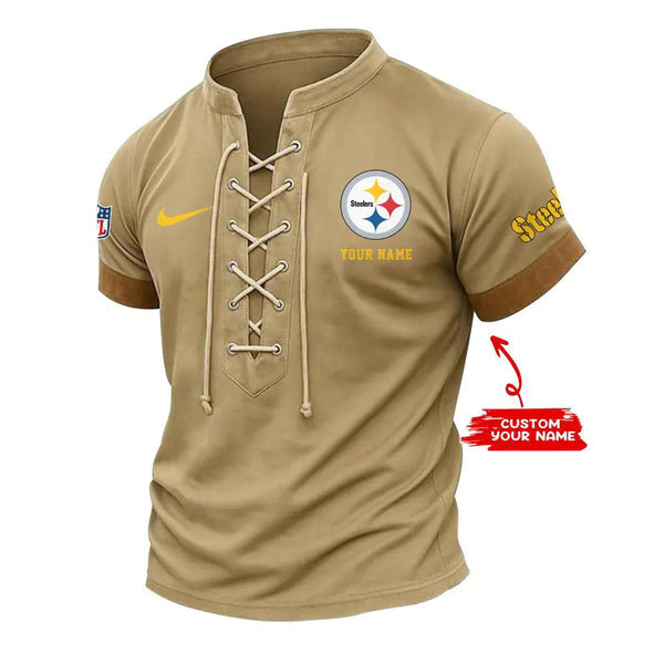 Pittsburgh Steelers Retro Lace-up Short Sleeve T-shirt New Trending C002