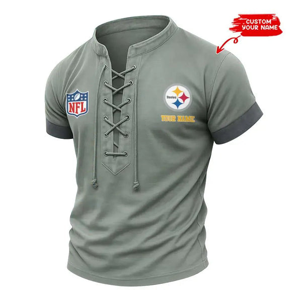 Pittsburgh Steelers Retro Lace-up Short Sleeve T-shirt New Trending C001