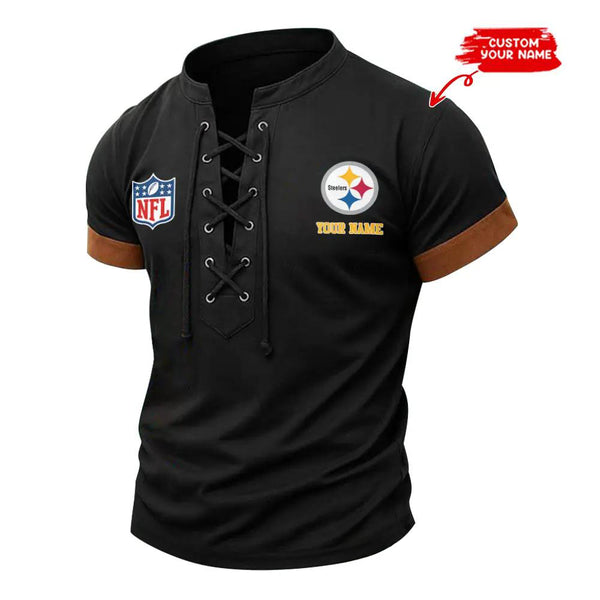Pittsburgh Steelers Retro Lace-up Short Sleeve T-shirt New Trending C001