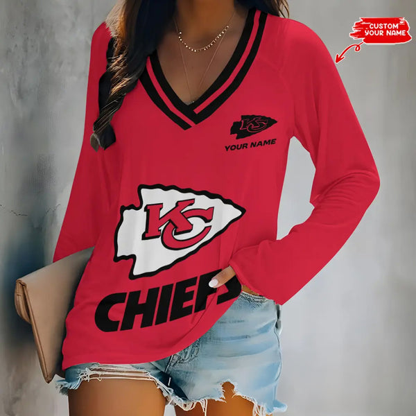Kansas City Chiefs 1 (29) Personalized V-neck Women long sleeves T-shirt