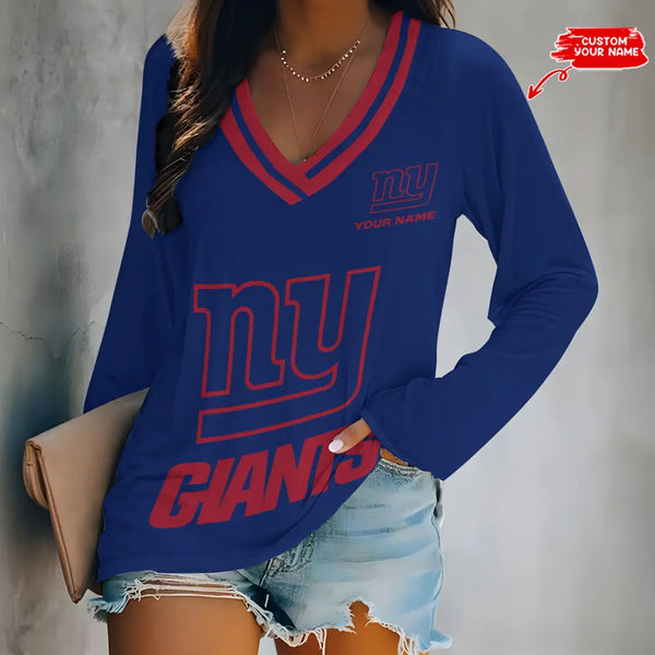 New York Giants 1 (6) Personalized V-neck Women long sleeves T-shirt