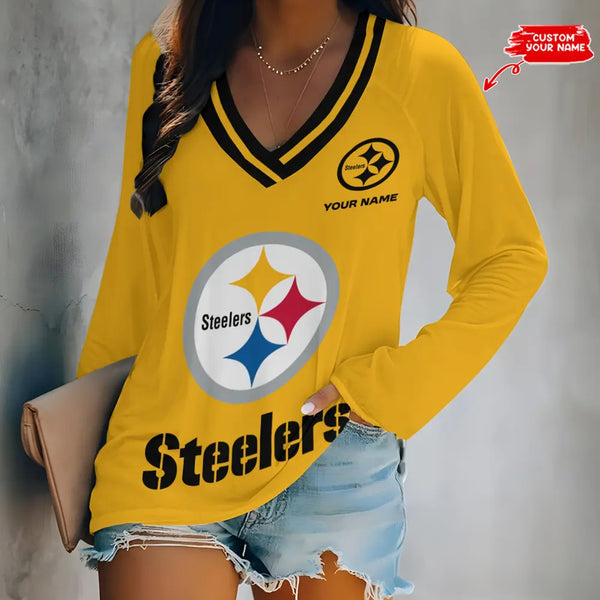 Pittsburgh Steelers 1 (25) Personalized V-neck Women T-shirt