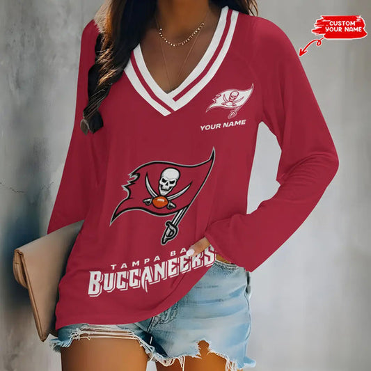 Tampa Bay Buccaneers 1 (9) Personalized V-neck Women long sleeves T-shirt