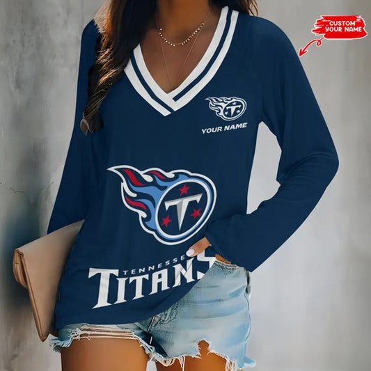 Tennessee Titans 1 (6) Personalized V-neck Women long sleeves T-shirt