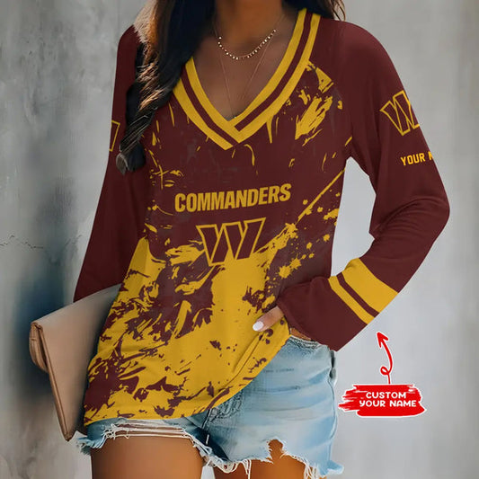 Washington Commanders 1 (11) Personalized V-neck Women long sleeves T-shirt