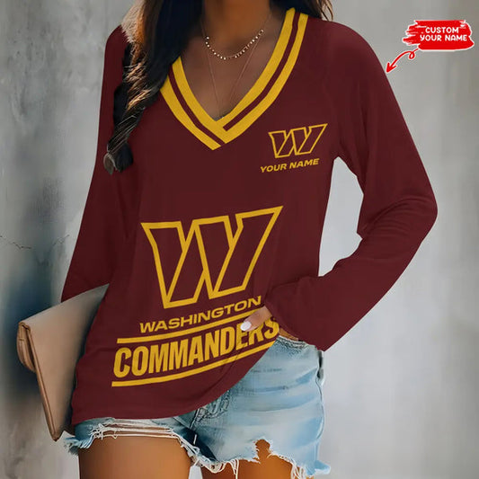 Washington Commanders 1 (12) Personalized V-neck Women long sleeves T-shirt