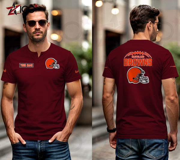 Cleveland Browns Henley Short Sleeve T-Shirt Trending C004