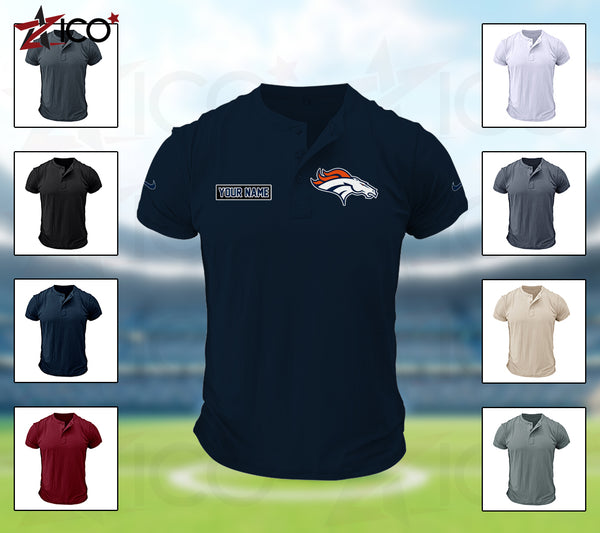 Denver Broncos Henley Short Sleeve T-Shirt Trending C004