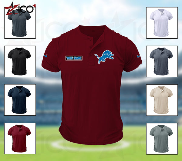 Detroit Lions Henley Short Sleeve T-Shirt Trending C004