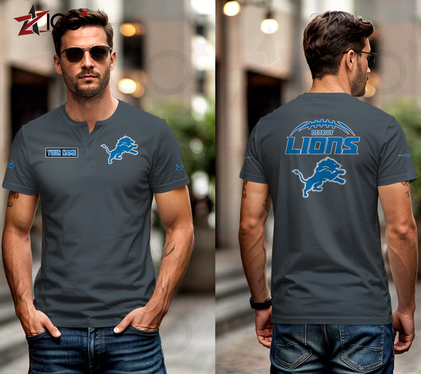 Detroit Lions Henley Short Sleeve T-Shirt Trending C004