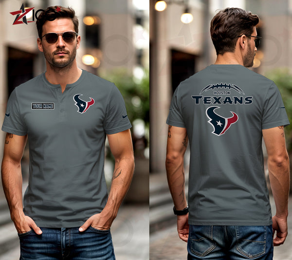 Houston Texans Henley Short Sleeve T-Shirt Trending C004