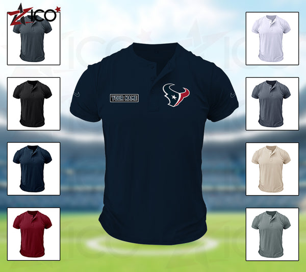 Houston Texans Henley Short Sleeve T-Shirt Trending C004