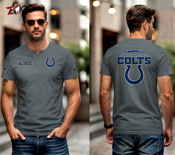 Indianapolis Colts Henley Short Sleeve T-Shirt Trending C004