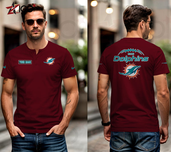 Miami Dolphins Henley Short Sleeve T-Shirt Trending C004