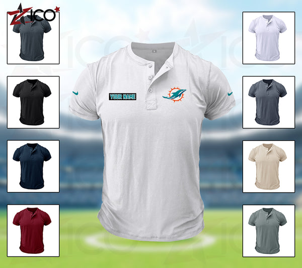 Miami Dolphins Henley Short Sleeve T-Shirt Trending C004