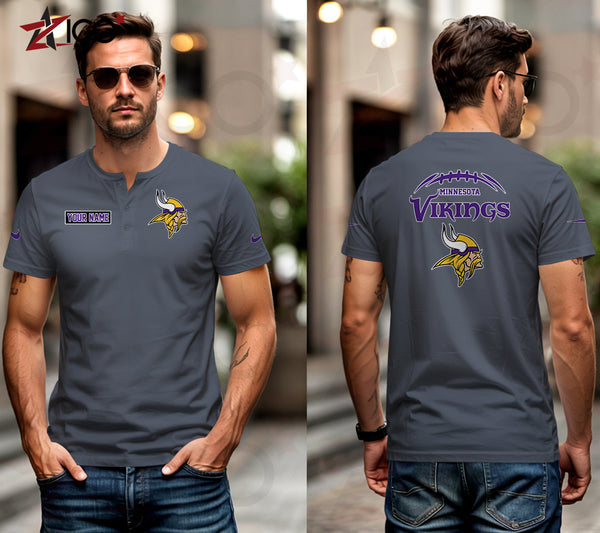 Minnesota Vikings Henley Short Sleeve T-Shirt Trending C004